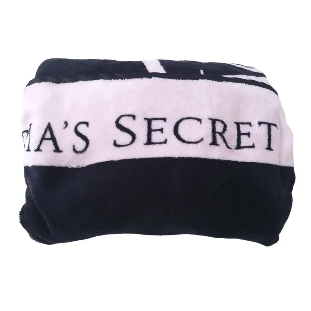Victoria's Secret Fleece Blanket Pink Black Large Logo 50